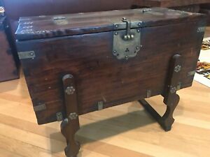 Antique Korean Chest With On Stand All Brass Hardware
