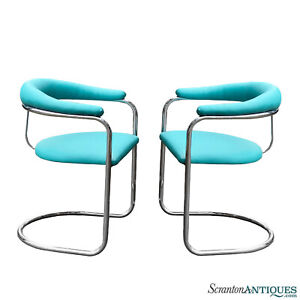Mid Century Atomic Cantilevered Chrome Chair By Anton Lorenz For Thonet A Pair