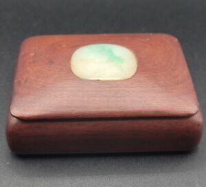 Chinese Zitan Wood Rare Antique Jade Carved Box Unusual White Green Old