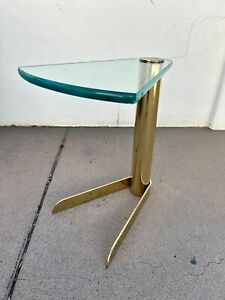Leon Rosen For Pace Collection Brass And Glass Wedge Table