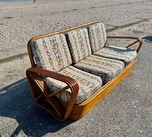 Paul Frankl Godfather Pretzel Sofa 10 Strand 3 Seater Bamboo Rattan Art Deco