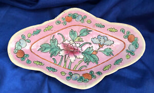 Antique Chinese Porcelain Oblong Footed Dish Pink Famile Rose Peonies Circa 1895
