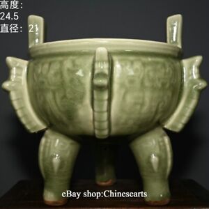 10 Song Dynasty Green Porcelain Pottery 3 Foot Incense Burner Censer Ding