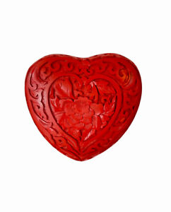 Lillian Vernon Vintage Carved Red Trinket Box Black Valentines Day Heart