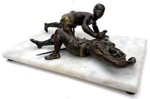 Antique Franz Bergmann Pair Of Cold Painted Bronze African Tribal Men Fighting