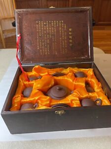 Excellent Sand Chinese Yixing Zisha Clay Tea Set In Original Box