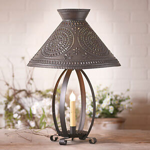 Betsy Ross Colonial Table Lamp With Pierced Chisel Pattern Shade In Kettle Black