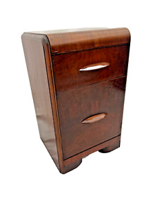 Gorgeous Art Deco Nightstand Cabinet Dovetail Drawer Walnut Pulls Waterfall Top