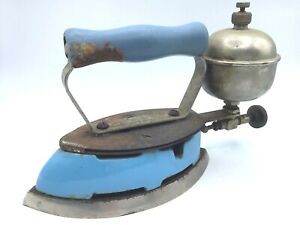 1930 S Coleman Sad Iron Model 4 A Antique Blue Enamel Lite Gas Heating