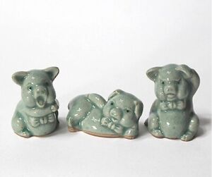 Korean Goryeo Celadon Pig Ceramic Doll 3pcs