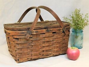 Small Antique Wooden Pie Picnic Basket Primitive Country Farm