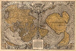 1530s Old Map Of The World As Seen From The North South Poles 16x24