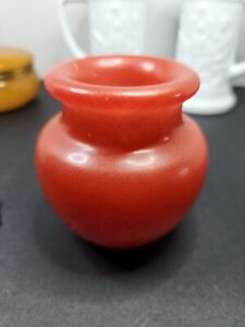 Hand Carved Red Alabaster 3 1 2 Inch Tall Vase Small Chip Excellent Condition