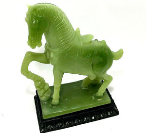 Lucite Jadeite Horse Chinese Statue Base Green Myth Base 9 75 W Flaw Vintage