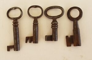 4 Antique Hollow Barrel Skeleton Keys Trunk Cabinet Lap Desk Door Lock Lot3