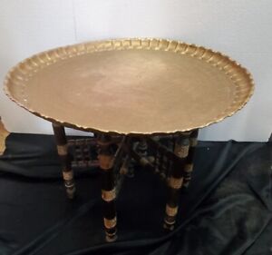 Vintage Round Brass Egyptian Motif Platter Moroccan Table See Descr