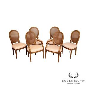 Henredon French Louis Xvi Style Vintage Set Of 6 Walnut Cane Back Dining Chairs
