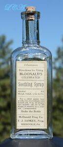 Original Antique Morphine Soothing Syrup Med Bottle For Babies Reedsville Pa