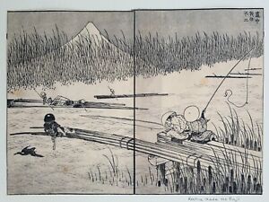 Exceptionally Rare Hokusai First Edition C1835 Diptych From 100 Views Of Fuji
