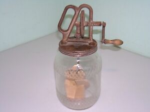 Antique Vintage Dandy Butter Churn Glass Jar Wooden Handle Paddle 1940 S