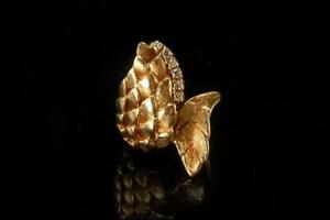 Old Bypass 6 Diamond Thistle Leaf 14k Yellow Ring Glm