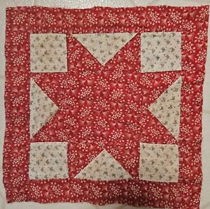 Red Calico Antique Dog Print Early Cotton Star Quilt Piece