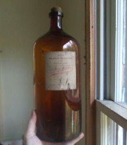 1890 Huge 14 Tall Elixir Rhubard Compound Pittsburg Hand Blown Drugstore Bottle