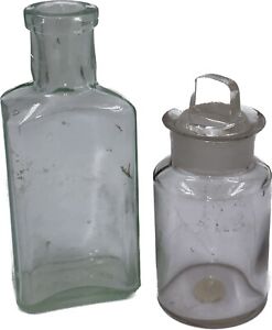 Set Of 2 Antique Glass Apothecary Bottles 1 W Stopper Boston Sandwich Museum