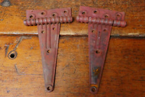 2 Antique Vintage Barn Door Shed Cabin Strap T Salvaged Hinges Rusty Patina 10 