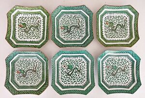 Set Of 6 Dragon Plates Antique Chinese Porcelain Famille Verte Palette
