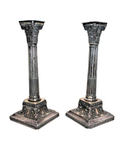 Vintage Wilcox Silverplate Co Corinthian Column Candle Holders Pair 10 75 High