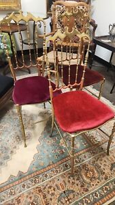 Italian Hollywood Regency Brass Chiavari Side Chair Mid Century Italy 3 Avail