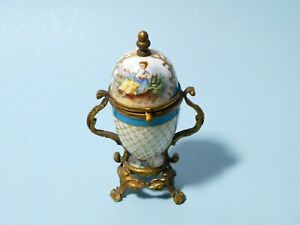 Antique French Sevres Mounted Porcelain Egg Shaped Box Gilded