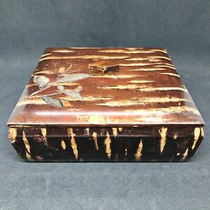 Japanese Wooden Cherry Bark Stationary Fumibako Letter Sewing Box Case Craft B12
