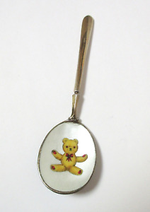 Vintage Gilt Silver Spoon Enamel Teddy Bear England