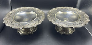 Redlich Pair Antique Art Nouveau Sterling Silver Pierced Compote Bowls 1035g
