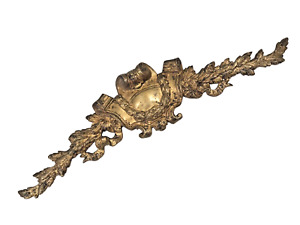 19th Antique French Gilded Bronze Ribbon Pediment 16 Hardware Salvage 202