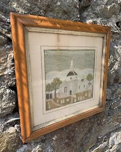 19thc American Ecclesiastical Wool Work Embroidery Or Woolie In A Maple Frame