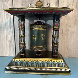 Old Tibet Buddhism Bronze Turquoise Scripture Prayer Wheel Turning Wheel 8 