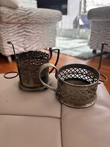 Pair Of Antique Silverplate Epns Tea Or Condiment Holder With Spoon Hook