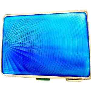 Art Deco Guilloche Blue Enamel John H Wynn Birmingham Silver Cigarette Case 94g