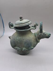 Ancient Luristan Bronze Tea Pot With Animal Forepart