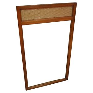 Vintage Cane Walnut Mirror With Brass Accents By Stanley Furniture Mid Century