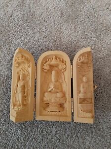 Wooden Buddha Statue Carving Wood Carved Decor 4 Height