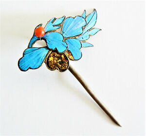 Qing Dynasty Kingfisher Feather Hair Pin Chinese Antique Coral Tian Tsui 