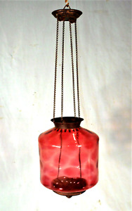 Antique Victorian Cranberry Glass Hanging Ceiling Light
