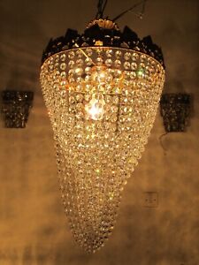Antique Vintage Plafonier Swarovski Crystal Chandelier Light Lamp 1940s Rare