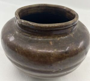 Antique Japanese Or Korean Small Brown Glazed Stoneware Jar