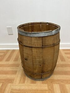Vintage Wood Nail Keg Barrel Wooden Can Garbage Waste Bin Country Farm Rubbish