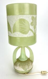 Vintage Chic Green Alabaster Carved Etched Table Lamp Floral